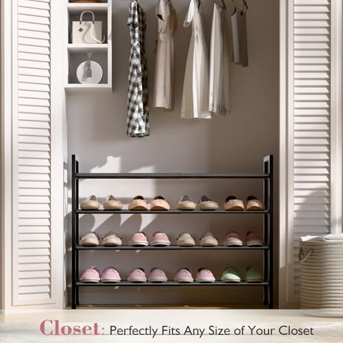 Bumusty 4-Tier Expandable Shoe Rack for Closet - Black, Adjustable & Space-Saving