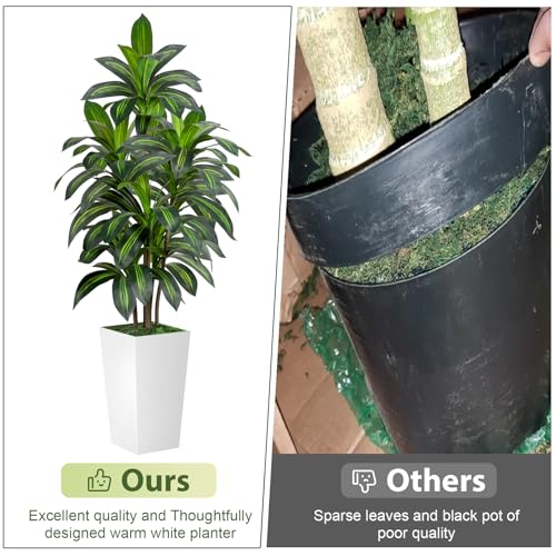 VIVATREES 5ft Artificial Dracaena Tree with White Planter - Indoor & Outdoor Faux Tree