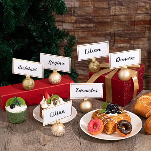 Civaner 24Pcs Christmas Ornament Place Card Holders & Name Cards Set - 3 Designs, 24 Holders, 36 Blank Cards