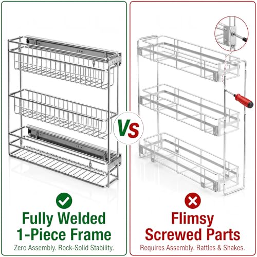 4-Inch Side Mount 3-Tier Pull-Out Spice Rack for Frameless Cabinets — Black Finish