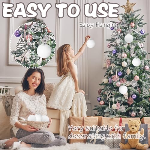 Large 4 in White Glitter Christmas Ornament Balls(4 Pcs),Xmas Sequin Christmas Ball,White Sparkly Hanging Ball Ornament for Tree Home Wedding Party Decor,Winter Theme Tree Decoration