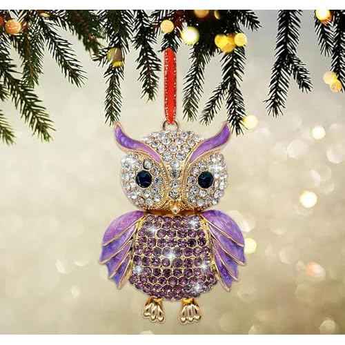 Owl Christmas Ornament 2025 Purple Owl Ornament for Christmas Tree Decorations Small Xmas Keepsake Gifts for Animals Lovers Metal Bird Gifts Keepsake for Women Girls Sister Kids