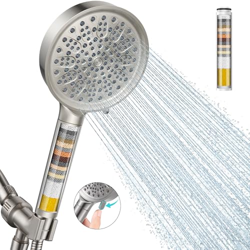 Cobbe Brushed Nickel Filtered Handheld Shower Head with Water Softener, 6 Spray Modes