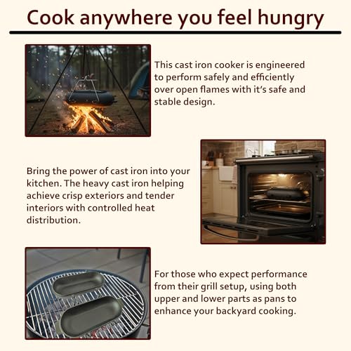 Cast Iron Potato Baker with Lid for Grill Oven & Campfire - Heavy Duty