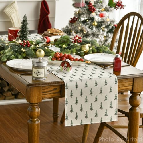 Artoid Mode 13x108 Inch Xmas Tree Table Runner Beige-Green