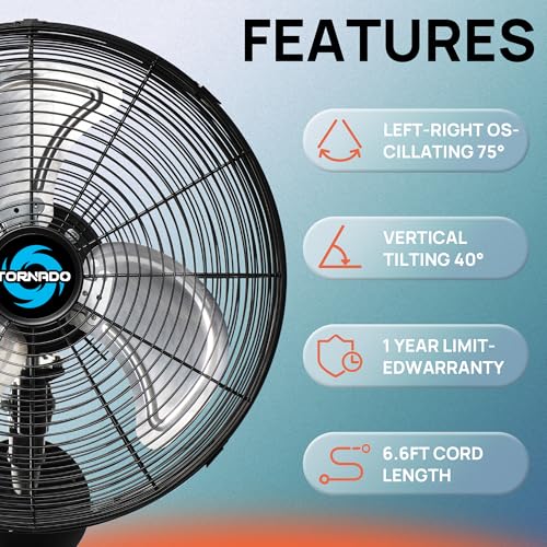 Black 20 Inch Pro Wall Mount Fan - High Velocity Oscillating Industrial & Commercial Fan