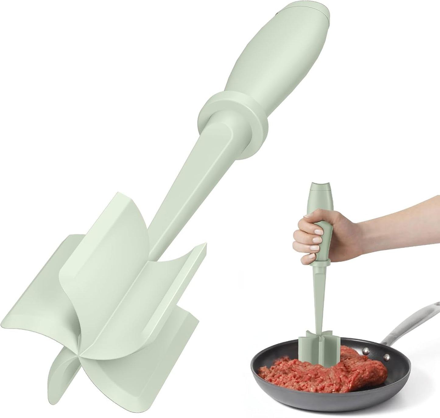 Skiennix Meat Chopper - Premium Heat Resistant Hamburger Grinder | Green Nylon Smasher for Ground Beef