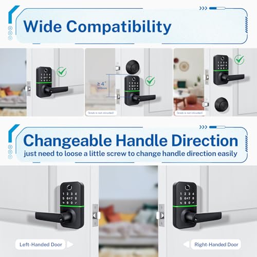 Smart Door Lock Keyless Entry with Handle - Fingerprint & App Control