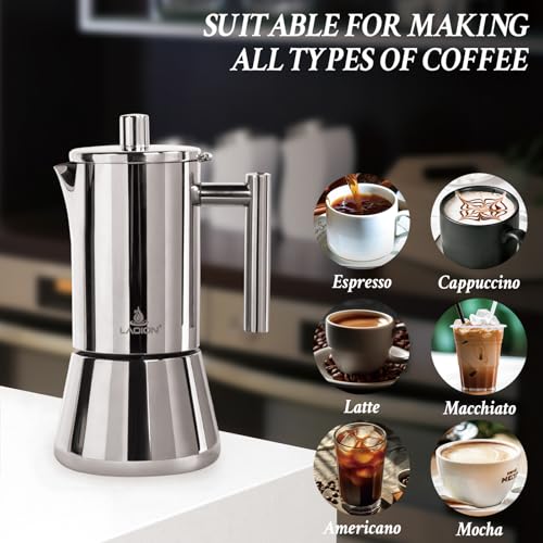 LAOION 12-Cup Silver Stovetop Espresso Maker, 17.5 oz Moka Pot, Stainless Steel