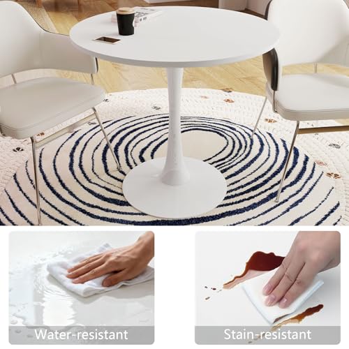 White Small Dining Table with MDF Top & Metal Pedestal Base - Space-Saving Mid-Century Modern Design