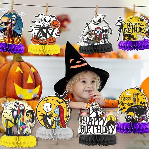 Purple Nightmare Birthday Centerpiece Honeycomb Decorations 9Pcs Halloween Party