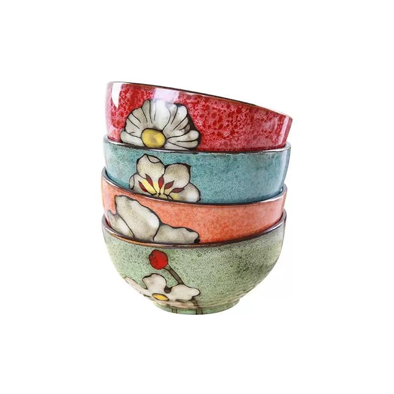 Ceramic Bowls Set of 4 - 28oz Colorful Salad, Cereal, Soup Bowls - Blue, Red, Green, Pink