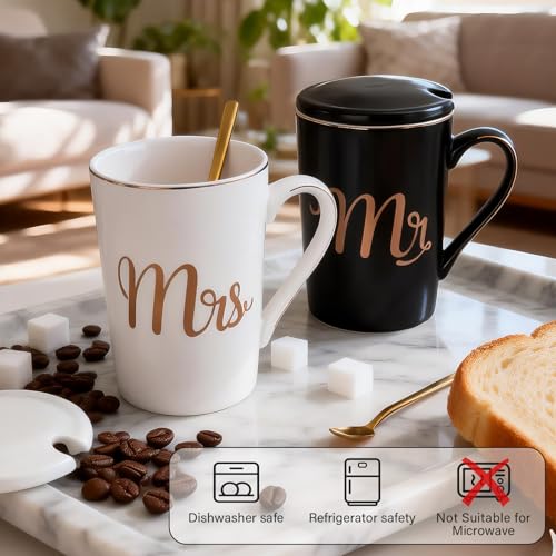 Mr and Mrs Mugs Set Printed with Gold, Wedding Engagement Gifts for