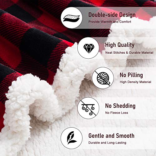 BEAUTEX Christmas Sherpa Fleece Throw Blanket 50x60 Buffalo Plaid, Red