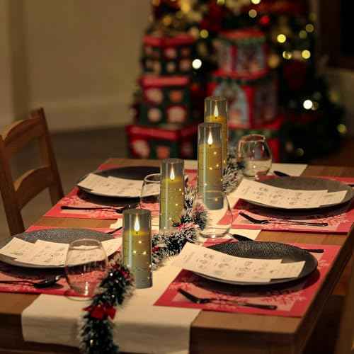 GenSwin Flickering Flameless Candles with 2 Remote Timer, 3 Pack LED Battery Operated with Embedded Star String, Battery Candles for Halloween Christmas Wedding Decororations(D2.3¡± x H5¡±6¡±7¡±)