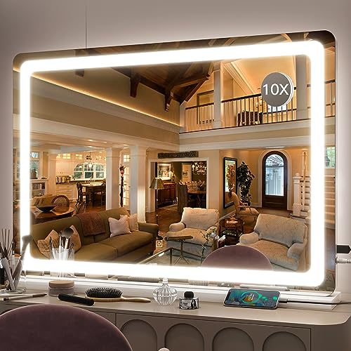 White 32x22 Inch Lighted Vanity Mirror with Touch Sensor & 3-Color Lighting