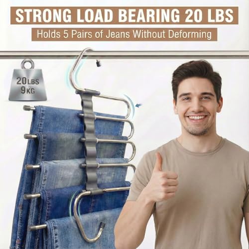 4 Pack Space Saving Jeans Hangers with Clips - Heavy Duty Stainless Steel for Closet, Black, Variation 4
