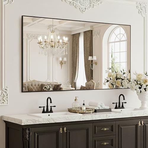 FICTOR Black Bathroom Vanity Mirror 30 x 48 inches Over Sink with Frame - Model: 48"L x 30"W