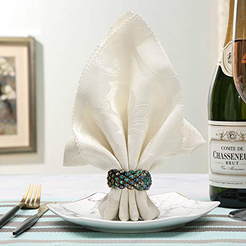 Joyindecor Jeweled Peacock Napkin Rings Set of 12 - Blue, Handcrafted Crystal Ring Holders
