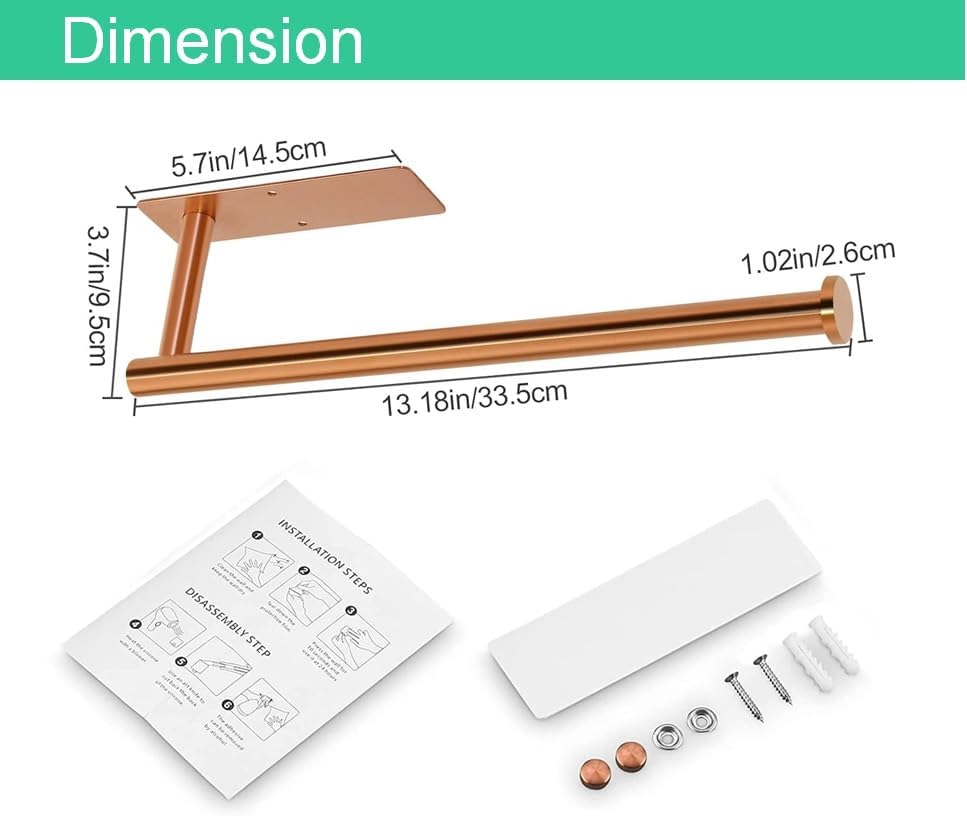 YaoJooHome Premium Paper Towel Holder | Wall Mounted, Self-Adhesive or Screws, Rose Gold Finish