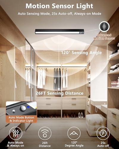 Black Rechargeable Motion Sensor Ceiling Light 16'' Dimmable LED Closet Lamp with Remote
