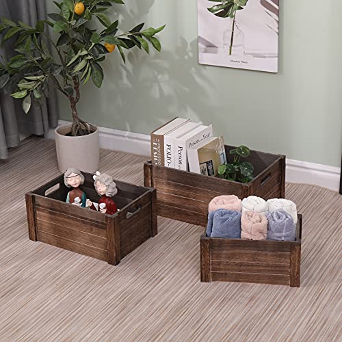 SENRYEE Rustic Black Wooden Crate Set - Farmhouse Storage & Decor, Nesting Boxes