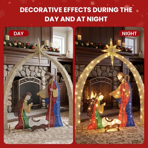 5ft LED Nativity Scene Outdoor Yard Decor with Arch & Holy Family