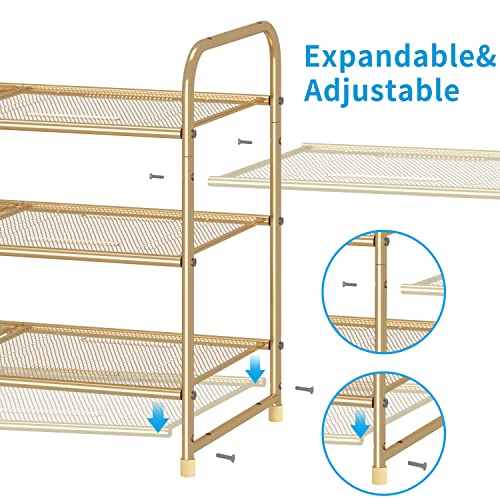 Gold 3-Tier Stackable Shoe Rack - Expandable & Adjustable Metal Organizer
