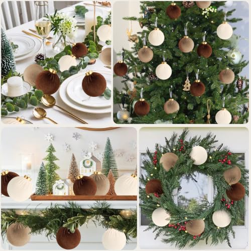 Fashlits Brown Velvet Christmas Tree Ornaments Set - 15 Pack, 3.15 Inch