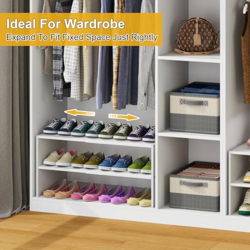 2 Pack White Adjustable Shoe Racks - 2-Tier Expandable Closet Shoe Organizers