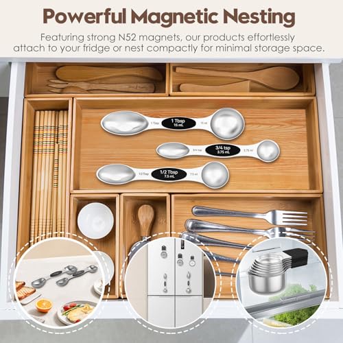Black Stainless Steel Measuring Cups & Spoons Set with Magnetic Nesting