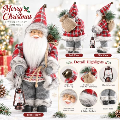 Enanal Santa Claus Figurine Red - 13.8in Classic Christmas Indoor Decor