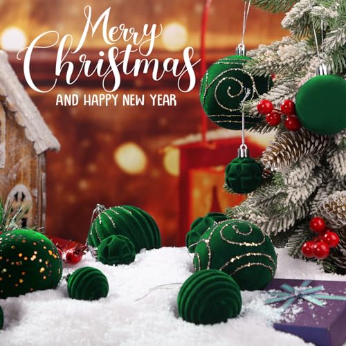 Suzile Green Velvet Christmas Ornament Set - 18 Pcs Flocked Holiday Decorations