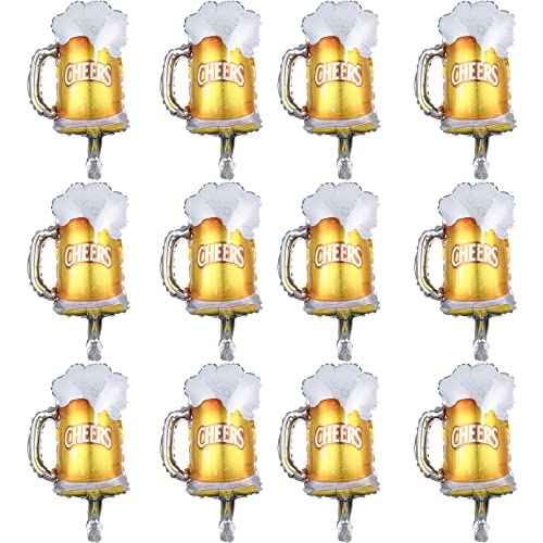 Beer Cup Balloons Set of 12, Beer Festival, Mug Cheers Foil Balloons Fit for Summer Party, Valentine Wedding Birthday Party Decorations