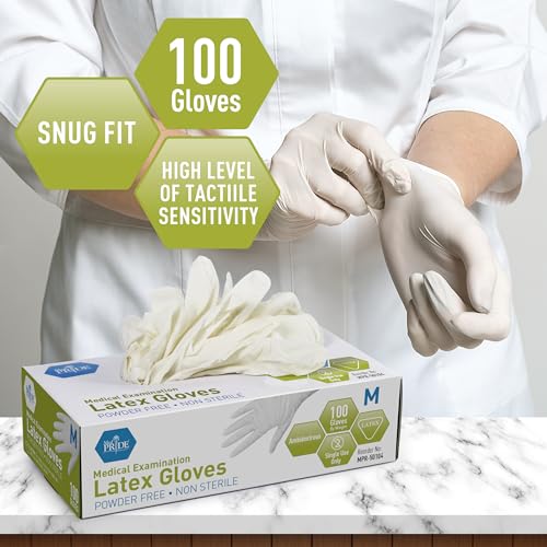 MED PRIDE Medium Latex Exam Gloves 5 Mil Thick Powder-Free Non-Sterile Heavy Duty (1000 pcs)