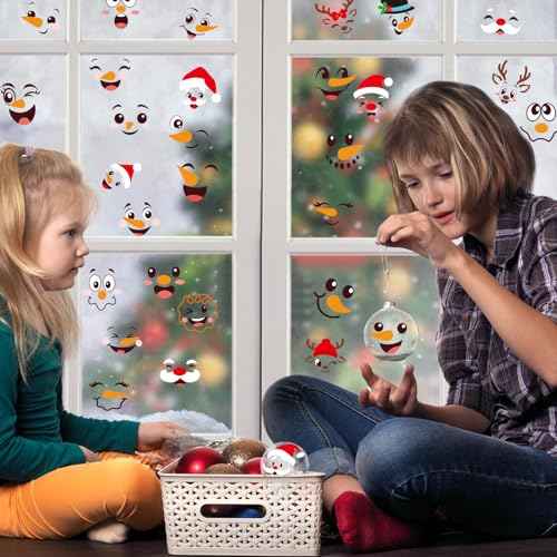 CCINEE 60pcs Christmas Stickers for Crafts, Santa Claus Snowman Reindeer Face Stickers Self Adhesive Glass Window Vinyl Decals for Holiday Wall Door Water Bottles Ornament