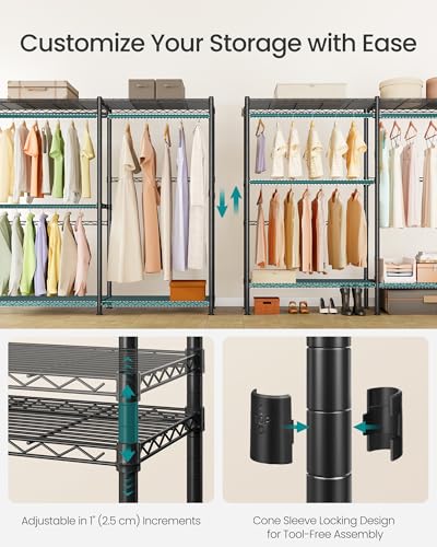 Ink Black 65-Inch Closet Organizer with Shelves and Clothes Rack - No Fabric Cover