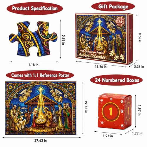 Nativity Advent Calendar Puzzle 1008-Piece, 24-Day Christmas Countdown for Adults