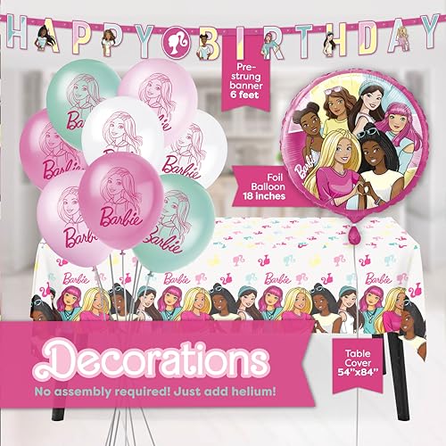Barbie Birthday Party Decorations Set with Banner, Balloons, Tablecloth & Tableware