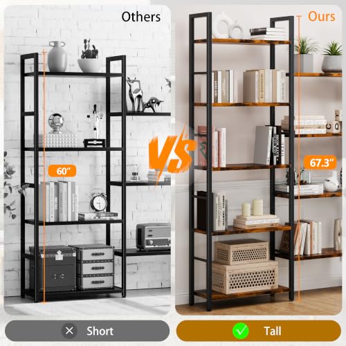 Shintenchi 5 Tier Wide Tall Bookshelf - Modern Triple Bookcase with 14 Shelves