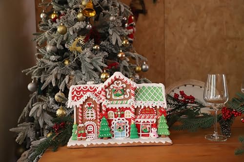 14-Inch Battery-Operated Gingerbread House Decoration with Lights – Handmade Christmas Village