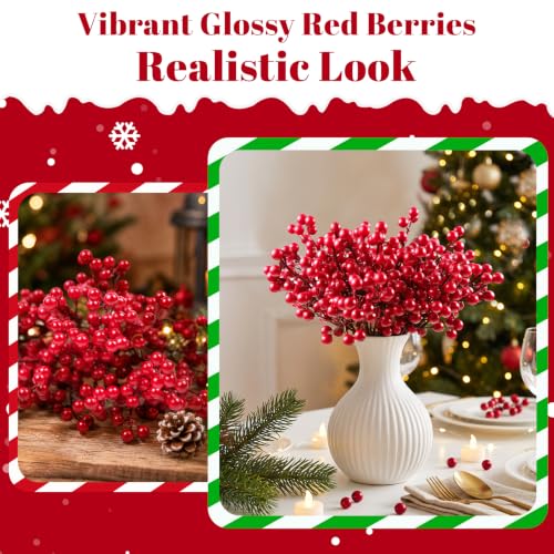 40 pcs Artificial Red Berry Stems for Christmas Decorations, 6.5 Inch Holiday Floral Picks