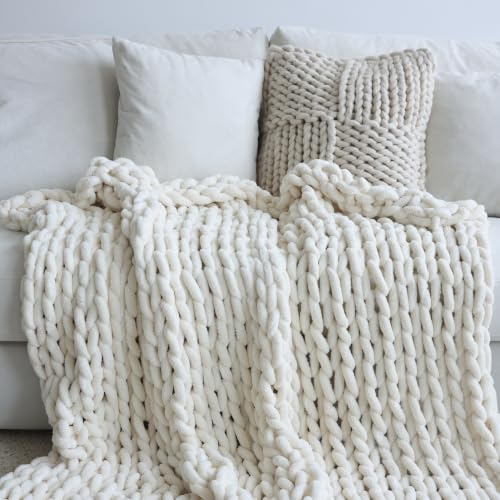 Chenille Chunky Knit Throw Blanket - Cream, 40x50 Inches - Home Decor