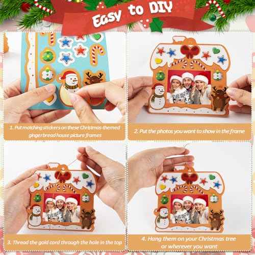 28 Pack Christmas Picture Frame Craft Kits for Kids, Xmas DIY Gingerbread House Candy Photo Craft Christmas Hanging Frame Ornaments for Xmas Tree Holiday Art Decorations Home Class Game Activities