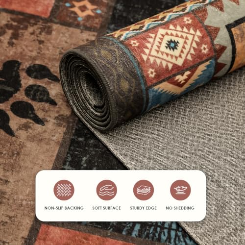 Brown 5x7 Rustic Cabin Area Rug - Washable Southwestern Wildlife Carpet