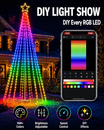 HIITEN 7FT Outdoor Christmas Tree with Lights, DIY Light Show & Remote