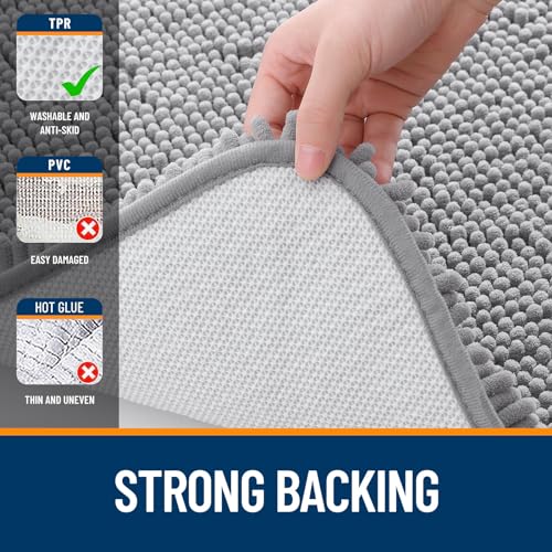 OLANLY Large Bathroom Rug 70x46 Grey Extra Soft Chenille Absorbent Non-Slip Bath Mat