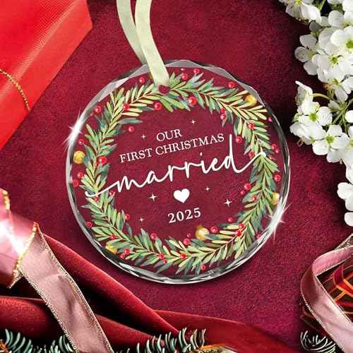 Our First Christmas Married Ornament 2025 ? Newlyweds Christmas Glass Ornaments ? First Year Marry Wedding Ornaments for Newlyweds ? Just Married Ornament Gifts for Couples