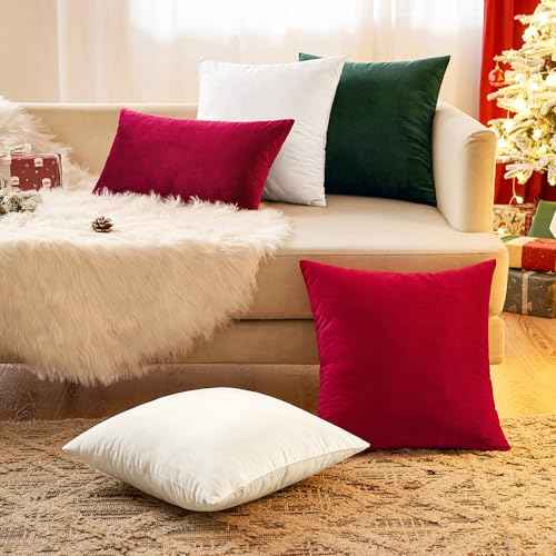 EMEMA Pack of 2 Velvet Christmas Throw Pillow Covers Decorative Rectangle Pillowcase Soft Solid Cushion Case for Sofa Bedroom Chair Car 12x20 Inch Dark Green