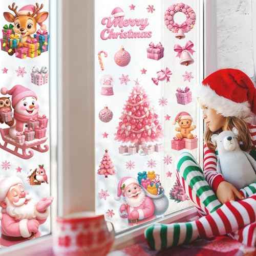 182PCS Christmas Window Clings for Glass, Cute Santa Claus Gingerbread Man Snowman Stickers Xmas Window Decals for Wtiner Christmas Holiday Party Home Office Classroom Decorations